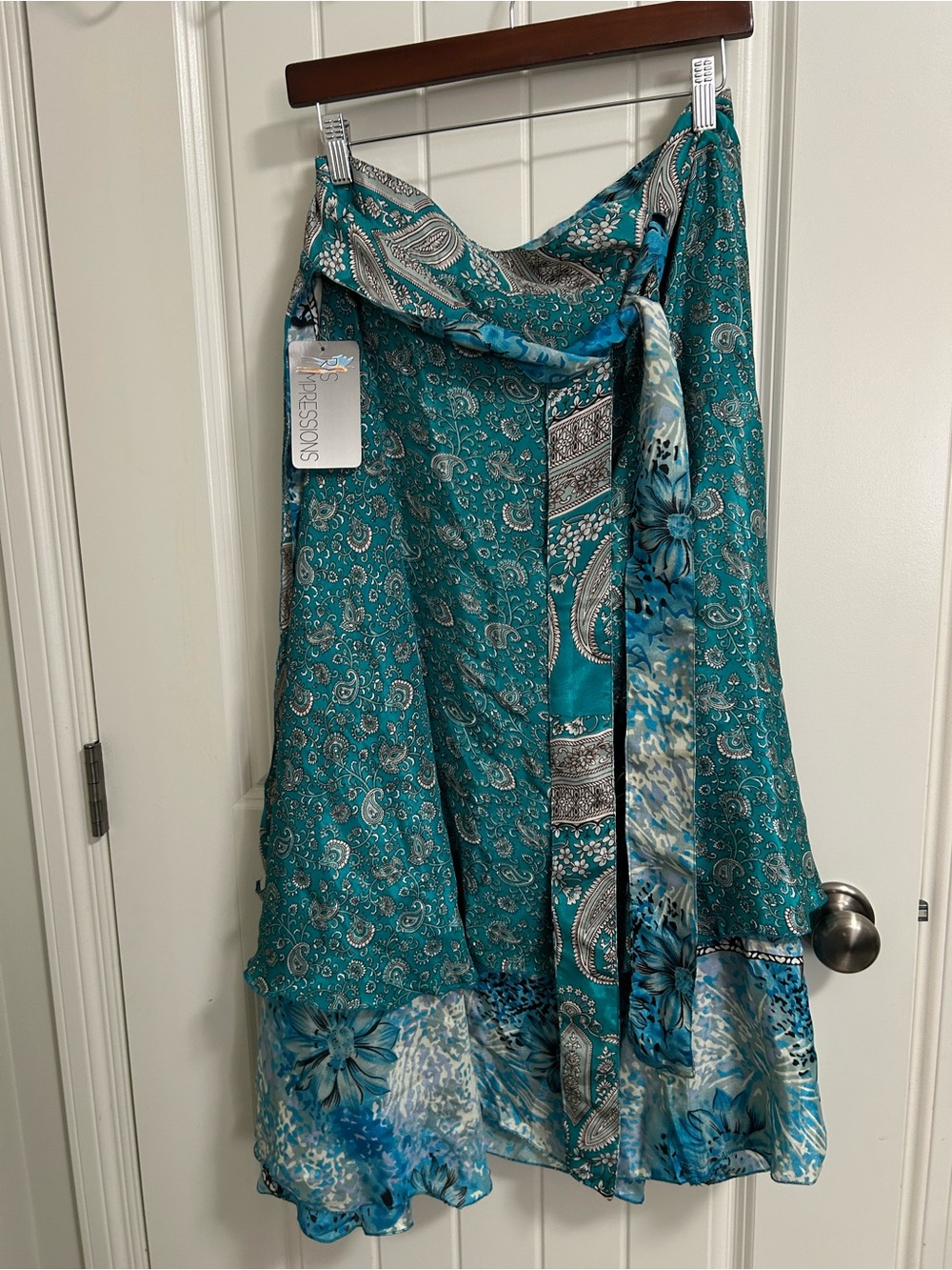 Unique & discontinued-Teal Paisley Asymmetrical Wrap Skirt